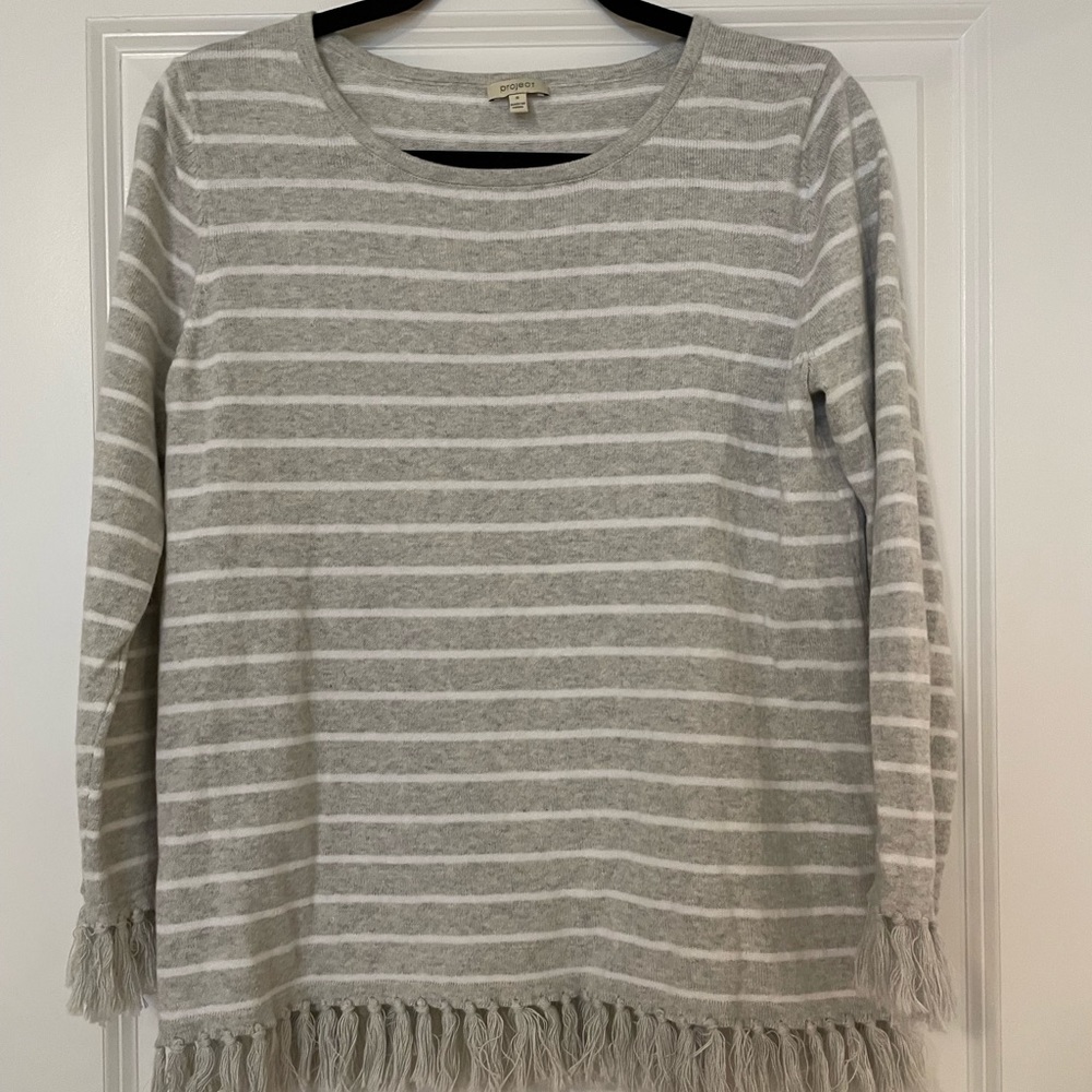 Gray fringe sweater